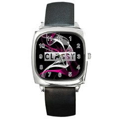 Classy Chics Vape Pink Smoke  Square Leather Watch by OCDesignss