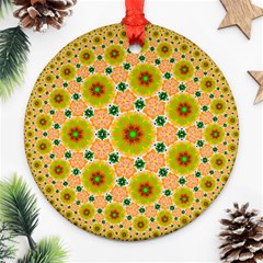 Yellow Flower Rosette Round Ornament (two Sides) by rosetteornaments