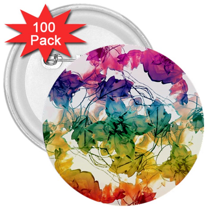 Multicolored Floral Swirls Decorative Design 3  Button (100 pack)