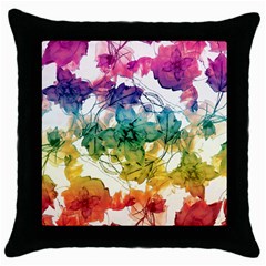 Multicolored Floral Swirls Decorative Design Black Throw Pillow Case by dflcprints