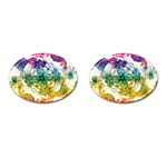 Multicolored Floral Swirls Decorative Design Cufflinks (Oval) Front(Pair)