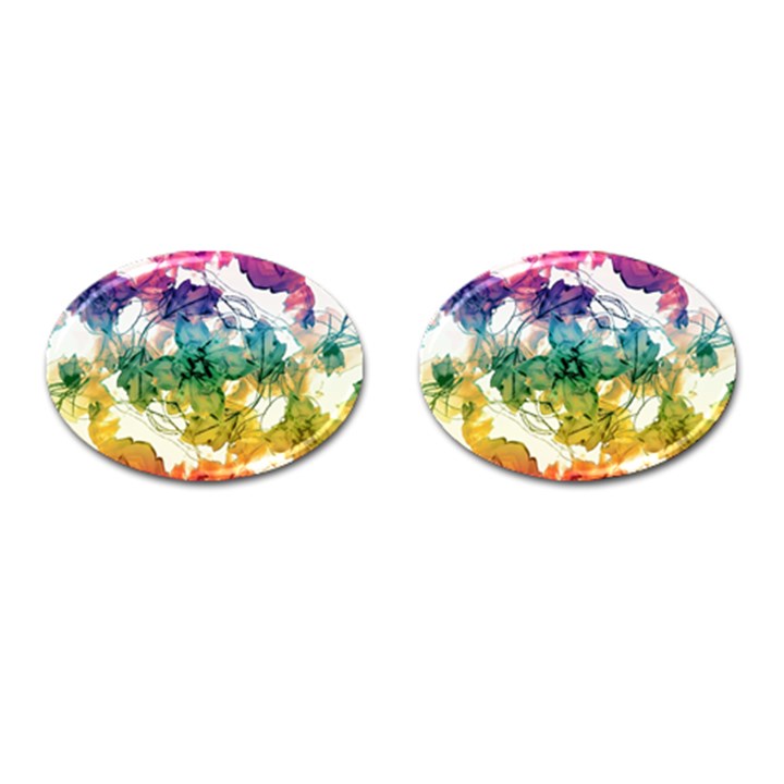 Multicolored Floral Swirls Decorative Design Cufflinks (Oval)