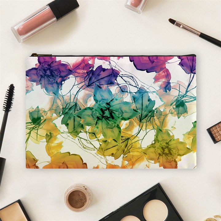 Multicolored Floral Swirls Decorative Design Cosmetic Bag (Large)