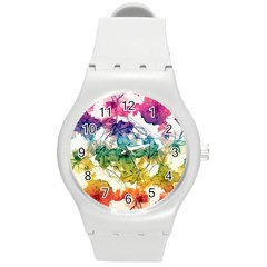 Multicolored Floral Swirls Decorative Design Plastic Sport Watch (medium) by dflcprints