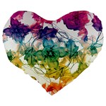 Multicolored Floral Swirls Decorative Design Large Flano Heart Shape Cushion Back