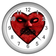 Evil Heart Shaped Dark Monster  Wall Clock (silver) by dflcprints