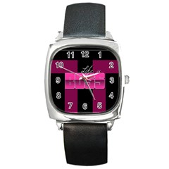 Like A Boss Shiny Pink Square Leather Watch