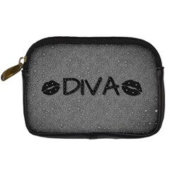 Diva Blk Glitter Lips Digital Camera Leather Case by OCDesignss