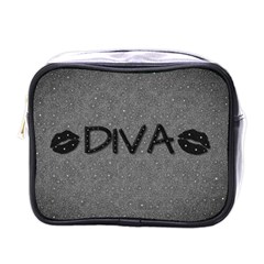 Diva Blk Glitter Lips Mini Travel Toiletry Bag (one Side) by OCDesignss