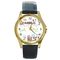 D0gaholic Round Leather Watch (gold Rim)  by Rokinart