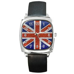 England Flag Grunge Style Print Square Leather Watch by dflcprints