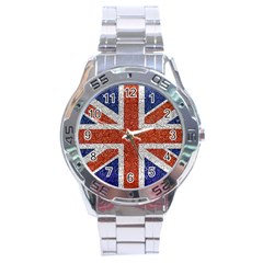 England Flag Grunge Style Print Stainless Steel Watch by dflcprints