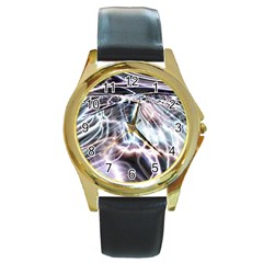 Solar Tide Round Leather Watch (gold Rim)  by icarusismartdesigns