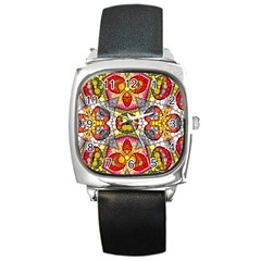 Crazy Lip Abstract Square Leather Watch by OCDesignss