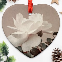 White Rose Vintage Style Photo In Ocher Colors Heart Ornament by dflcprints