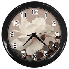 White Rose Vintage Style Photo In Ocher Colors Wall Clock (black) by dflcprints