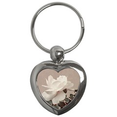 White Rose Vintage Style Photo In Ocher Colors Key Chain (heart) by dflcprints