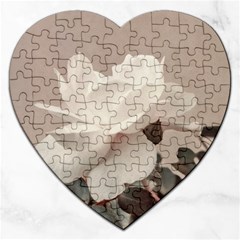 White Rose Vintage Style Photo in Ocher Colors Jigsaw Puzzle (Heart)