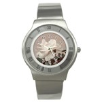 White Rose Vintage Style Photo in Ocher Colors Stainless Steel Watch (Slim) Front