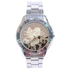 White Rose Vintage Style Photo In Ocher Colors Stainless Steel Watch by dflcprints