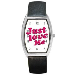 Just Love Me Text Typographic Quote Tonneau Leather Watch by dflcprints