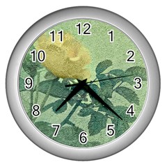 Yellow Rose Vintage Style  Wall Clock (silver) by dflcprints