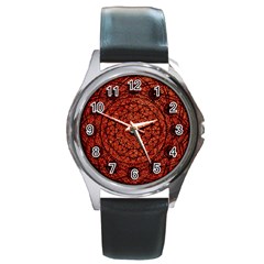 Grunge Style Geometric Mandala Round Leather Watch (silver Rim) by dflcprints