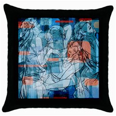 Retro Girls Black Throw Pillow Case