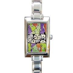 Multicolored Tribal Print Abstract Art Rectangular Italian Charm Watch by dflcprints