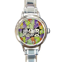 Multicolored Tribal Print Abstract Art Round Italian Charm Watch by dflcprints