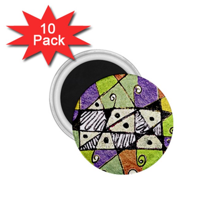 Multicolored Tribal Print Abstract Art 1.75  Button Magnet (10 pack)