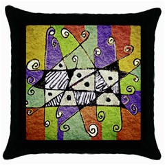 Multicolored Tribal Print Abstract Art Black Throw Pillow Case by dflcprints