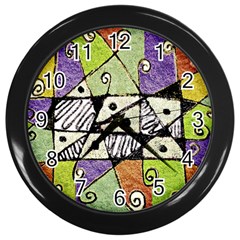 Multicolored Tribal Print Abstract Art Wall Clock (black) by dflcprints