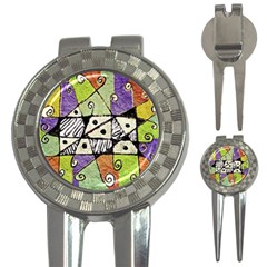 Multicolored Tribal Print Abstract Art Golf Pitchfork & Ball Marker by dflcprints