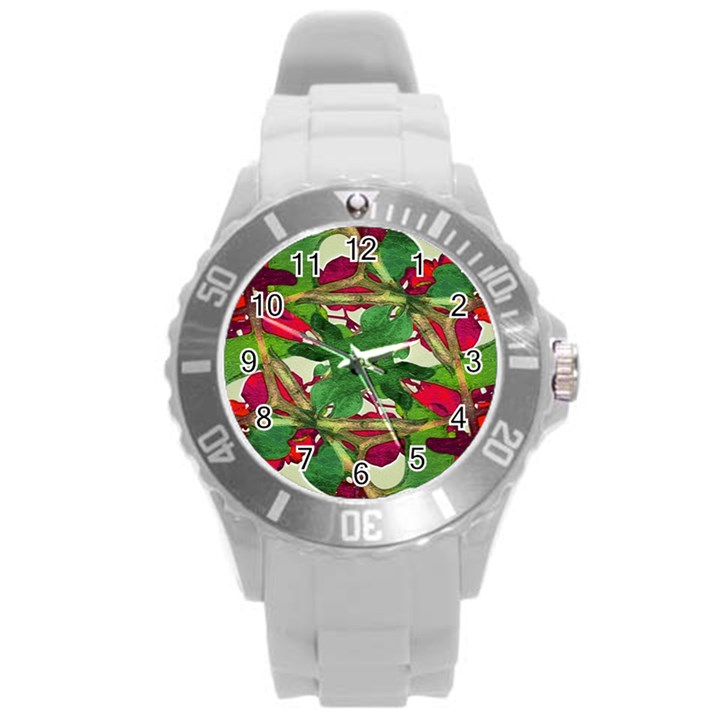 Floral Print Colorful Pattern Plastic Sport Watch (Large)