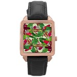 Floral Print Colorful Pattern Rose Gold Leather Watch  Front