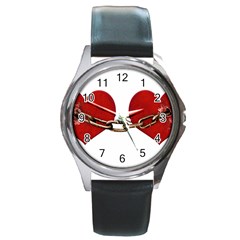 Unbreakable Love Concept Round Leather Watch (silver Rim) by dflcprints