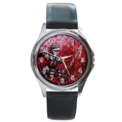 Knight Round Leather Watch (Silver Rim)