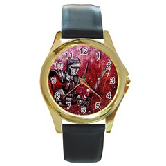 Knight Round Leather Watch (Gold Rim) 