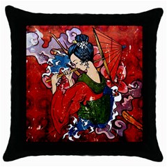 Geisha Black Throw Pillow Case