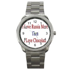 I Love Russia More Than I Love Chocolate Sport Metal Watch