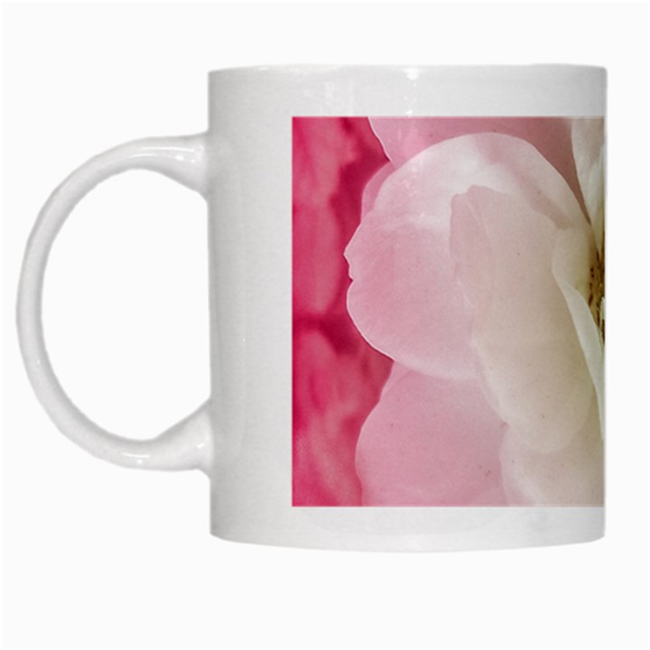 White Rose with Pink Leaves Around  White Coffee Mug