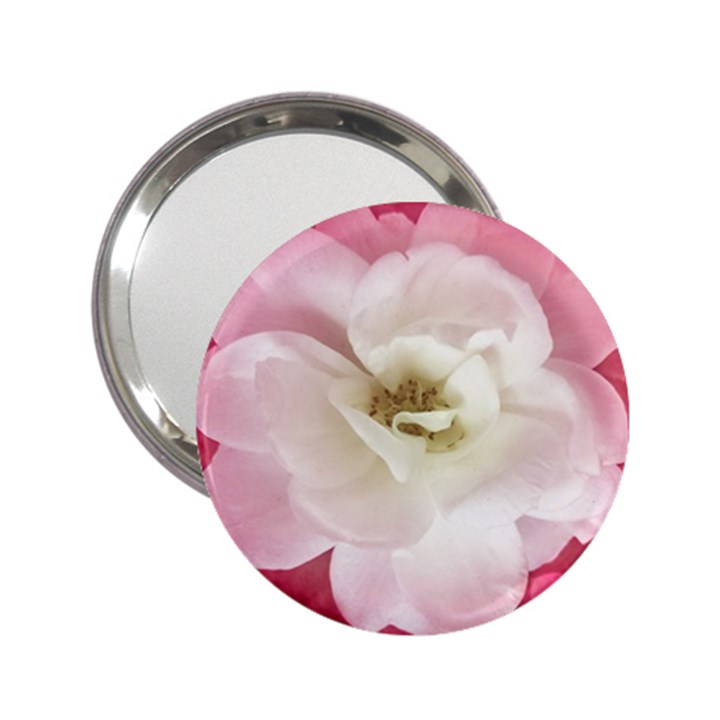 White Rose with Pink Leaves Around  Handbag Mirror (2.25 )