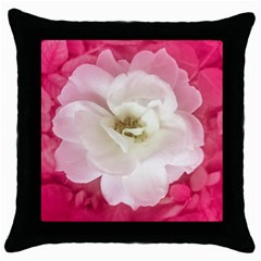 White Rose With Pink Leaves Around  Black Throw Pillow Case by dflcprints