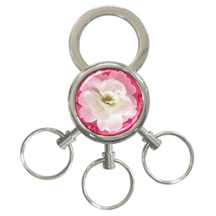 White Rose with Pink Leaves Around  3-Ring Key Chain