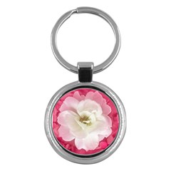 White Rose With Pink Leaves Around  Key Chain (round) by dflcprints