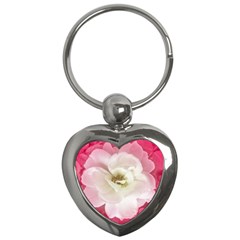 White Rose With Pink Leaves Around  Key Chain (heart) by dflcprints