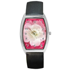 White Rose With Pink Leaves Around  Tonneau Leather Watch by dflcprints