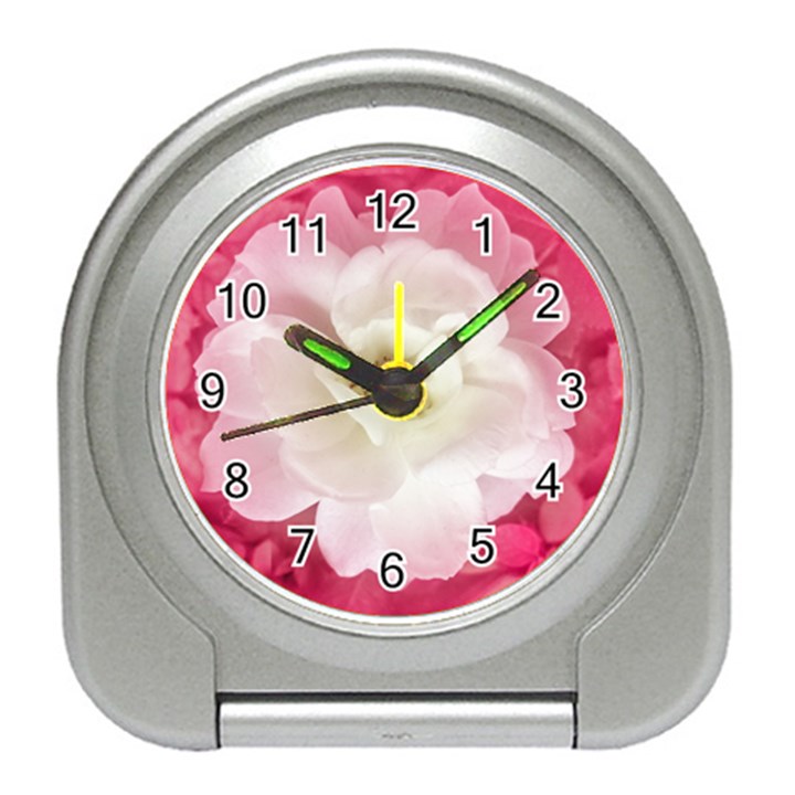 White Rose with Pink Leaves Around  Desk Alarm Clock