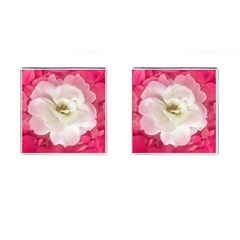 White Rose With Pink Leaves Around  Cufflinks (square) by dflcprints